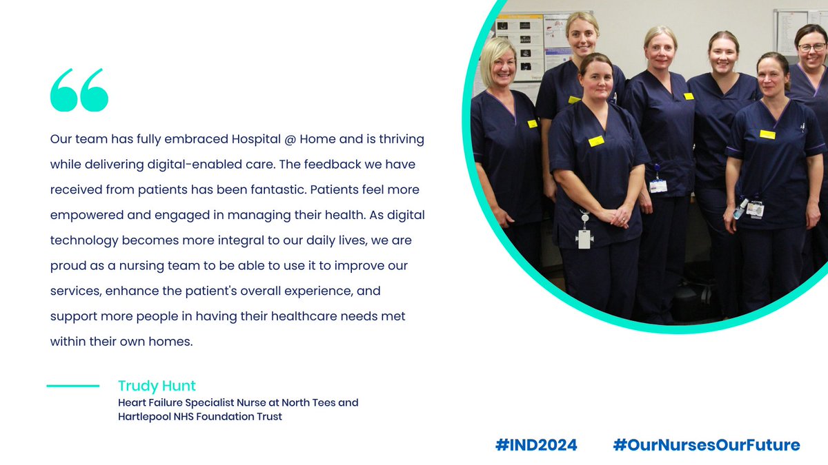 As #IND2024 approaches, we want to celebrate Nurses at @NTeesHpoolNHSFT leading the way with Hospital@Home. Teams are using our VirtualCare tech to support Heart Failure, Respiratory & Frailty patients to be managed safely at home during episodes of poor health. #IND2024👏💙