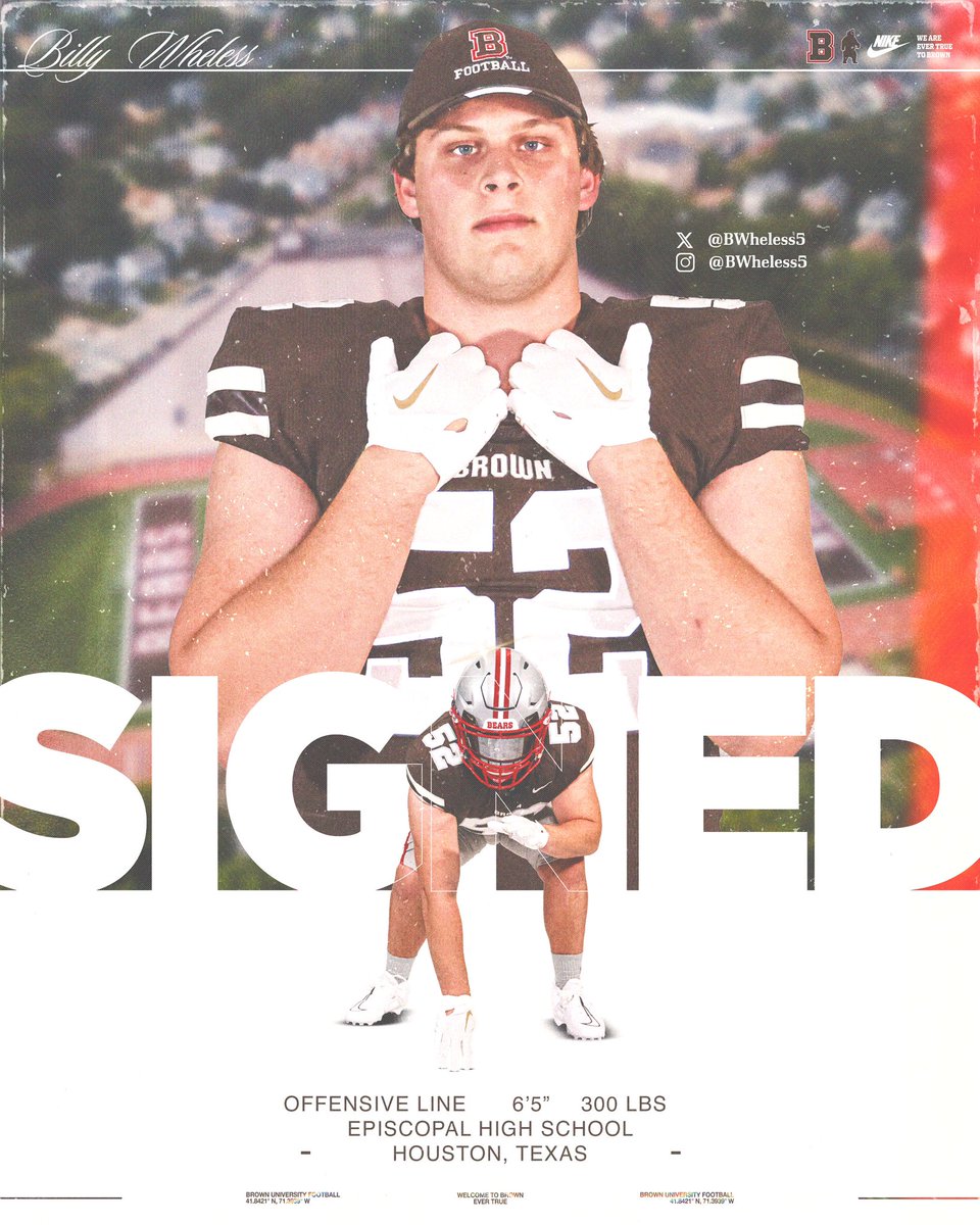 Brown Bears Football (@brownu_football) on Twitter photo Welcome to College Hill Billy Wheless‼️
📱 <a href="/bwheless5/">Billy Wheless</a>
🏈 OL
🎓 Episcopal High School
🏡 Houston, Texas
#EverTrue Welcome to College Hill Billy Wheless‼️
📱 <a href="/bwheless5/">Billy Wheless</a>
🏈 OL
🎓 Episcopal High School
🏡 Houston, Texas
#EverTrue