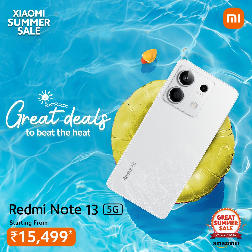 Experience summer like never before with the #RedmiNote13 5G, now available at an irresistible price in our #XiaomiSummerSale. Whether it's beach days or outdoor adventures, make every moment memorable. Shop now on @amazonIN: amzn.to/44sMr25