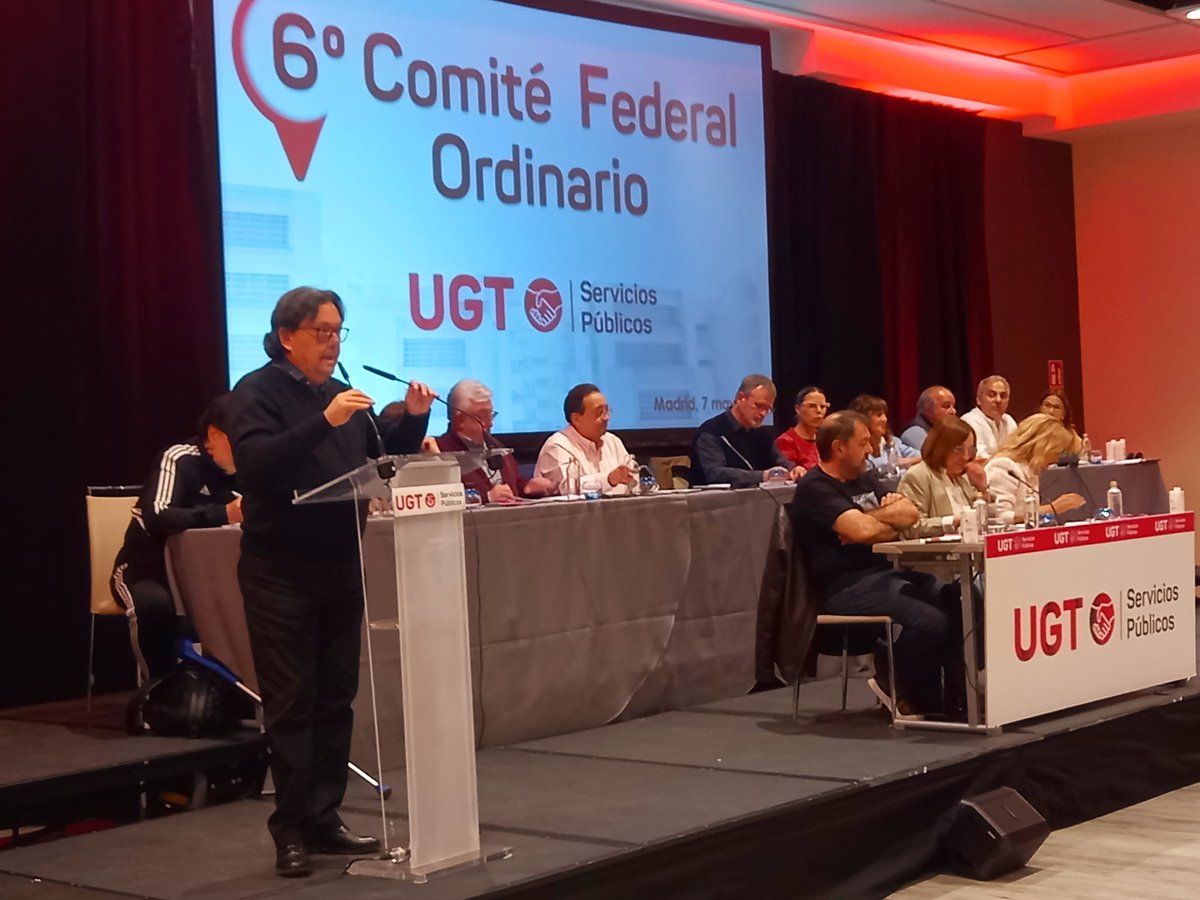 Julio Lacuerda, secretario general de UGT Servicios Públicos, analiza la situación actual al comienzo de nuestro 6° Comité Federal Ordinario.