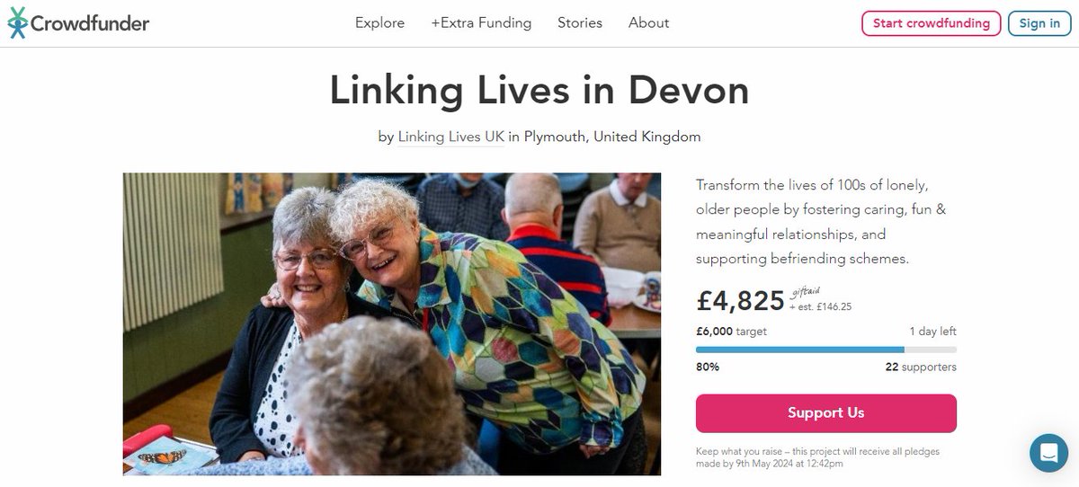 Incredibly, we are 80% of the way towards our target of £6,000 for the exciting new project in #Devon to tackle #loneliness! But we only have 1 more day left to reach our goal. Can you help us make this project a reality today? To donate, click here: crowdfunder.co.uk/p/linking-live… 🤩