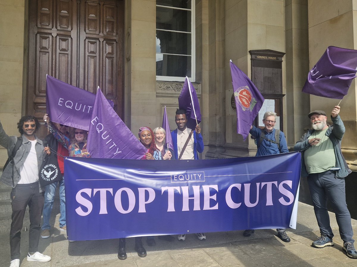 As members of #BrumRiseUp, the @Equity_BWM branch were out in support for yesterday’s Save Our Services rally in Birmingham! Alongside fellow trade unions and community groups, we are united in opposing the £300m of cuts to services and funding imposed by @BhamCityCouncil