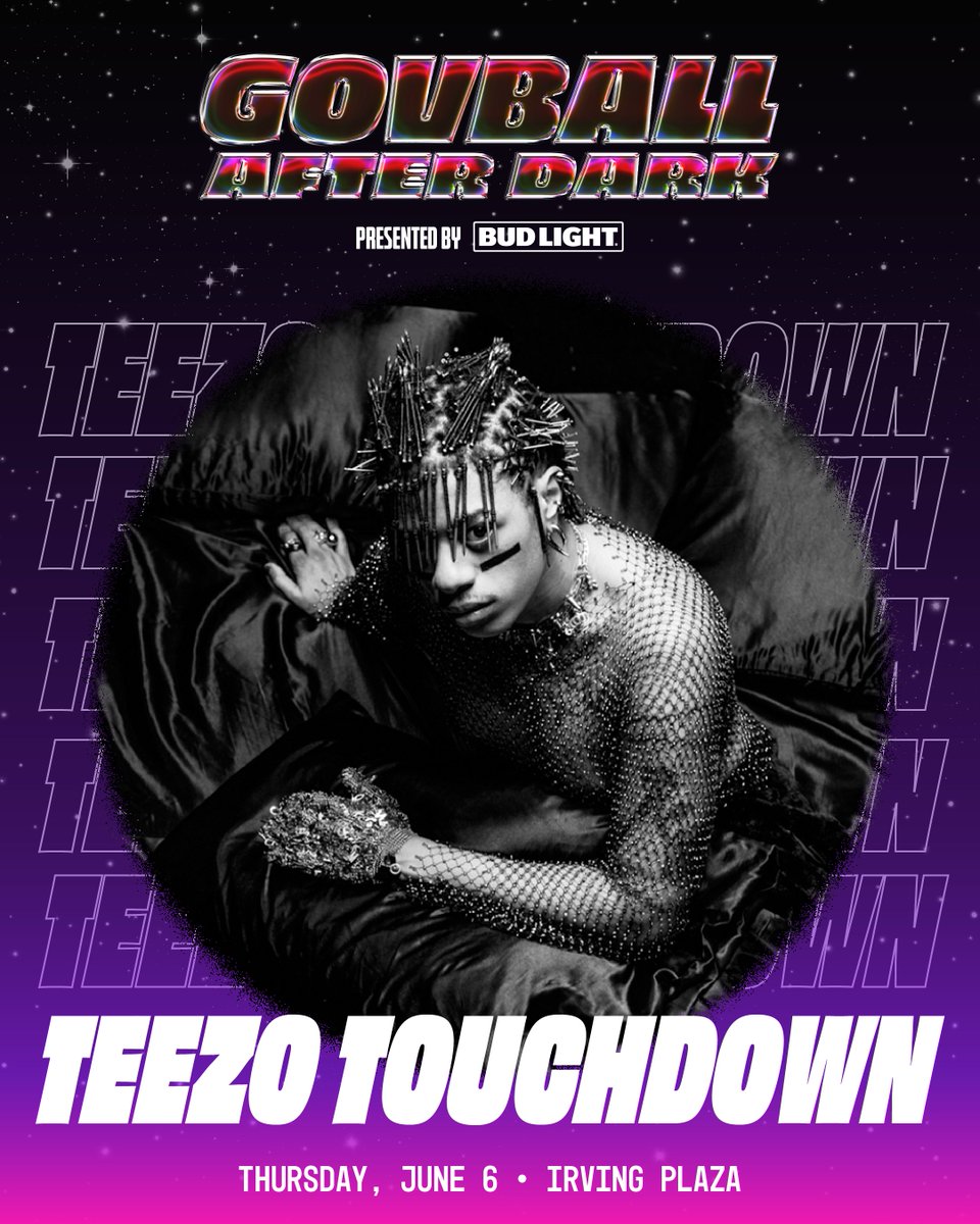 JUST ANNOUNCED 🔥 Gov Ball After Dark - Presented By Bud Light: @TeezoTouchdown - June 6th! 🎫 Presale | Wed | 10am | Code: SOUNDCHECK 🎫 On Sale | Fri | 10am 🎫 livemu.sc/3UOkWws