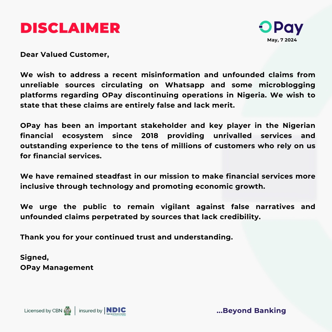 OPay_NG's tweet photo. Important Notice📌

#OPayBeyondBanking #OPay https://t.co/SkCHDkcaL6
