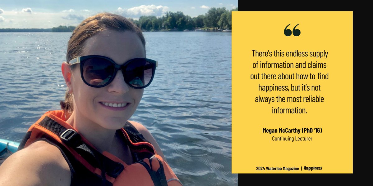 UWaterloo's tweet photo. What is happiness &amp; why do we strive for it? Can we become happier? Should we? Is happiness a good thing?

These are questions asked by Dr. Megan McCarthy in her first year Arts 140 class as they explore the meaning of happiness.

🔗 https://t.co/myFiznsMa7 | #UWaterlooMagazine https://t.co/UcC0Mof7kg