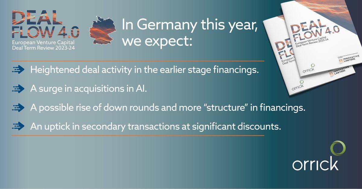 We expect a surge in #AI acquisitions and a possible rise in down rounds in the German #tech ecosystem this year. Find out what else we predict for #founders and #investors in Germany, Italy and the UK. @OrrickGermany #venture #venturecapital #startups ow.ly/x3J650RyuEU