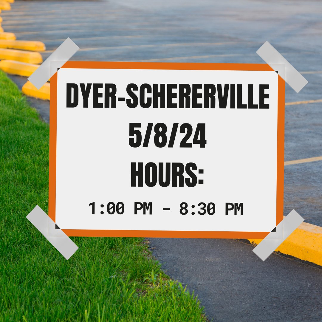Dyer-Schererville will open late at 1 PM tomorrow, 5/8, due to parking lot repairs. The parking lot will be completely closed off at both entrances while repairs are made. #NWIndiana #LibraryUpdates