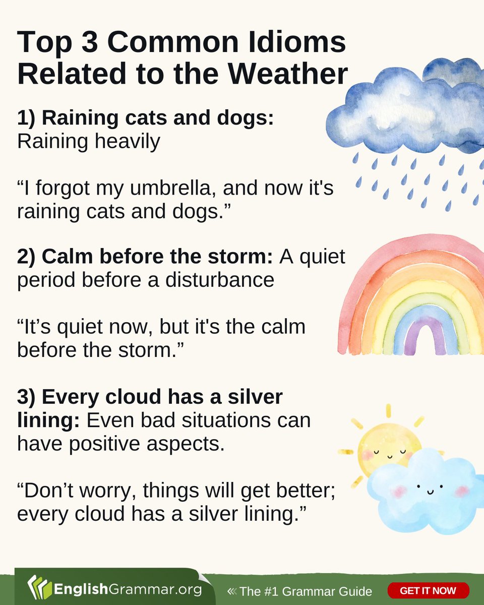 Top 3 Common Idioms Related to the Weather #vocabulary #grammar #amwriting