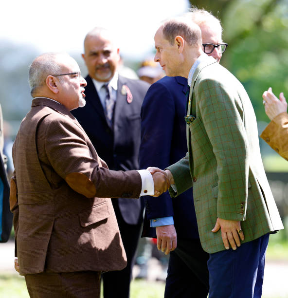 Crown Prince Salman bin Hamad Al Khalifa of Bahrain greets Prince Edward, Duke of Edinburgh as they attend day 4 of the 2024 Royal Windsor Horse Show in Home Park, Windsor Castle on May 4, 2024

(Photo by Max Mumby/Indigo/Getty Images)