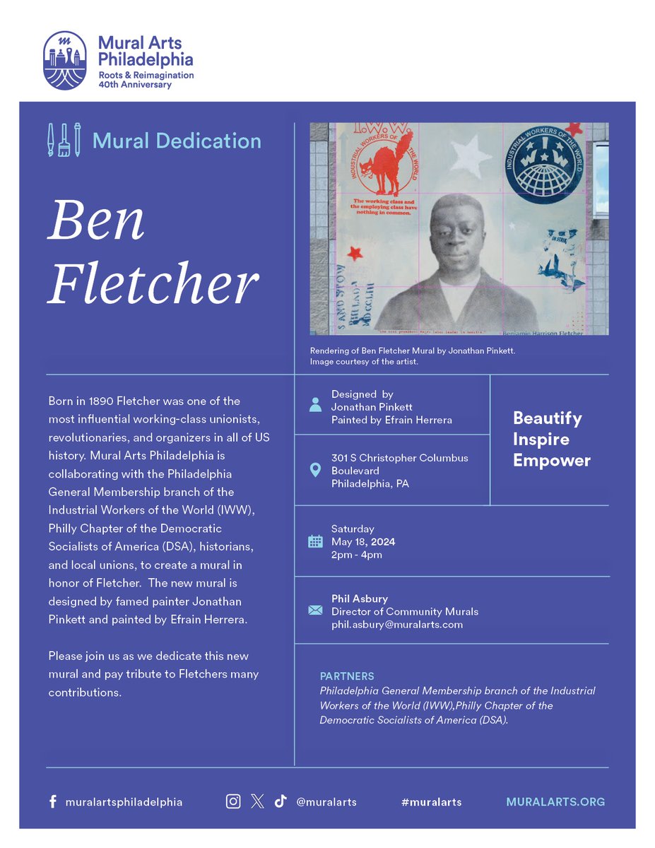 A new mural project, in honor of the influential African American labor organizer Ben Fletcher, is being launched in Philadelphia next week on May 18, 2024! @muralarts #art #history #benfletcher #blackhistory #labor #unions #philadelphia
