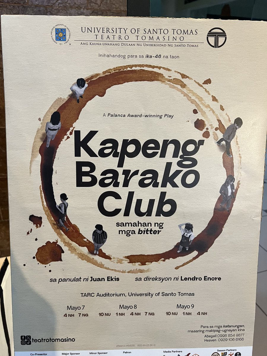KorekKaJohn's tweet photo. Finally, after 5 years, @teatrotomasino is back on stage with #KapengBarako by @juanekis πππ₯³ Napaka saya naming nga Alumni Members π Congrats TT. Watch them this May 7-9 at the UST TARC Auditorium #MightAsWell #LabanSweet #TheUniversalSweetSaga #ThomasianSweetDuty https://t.co/yADnv15U0O