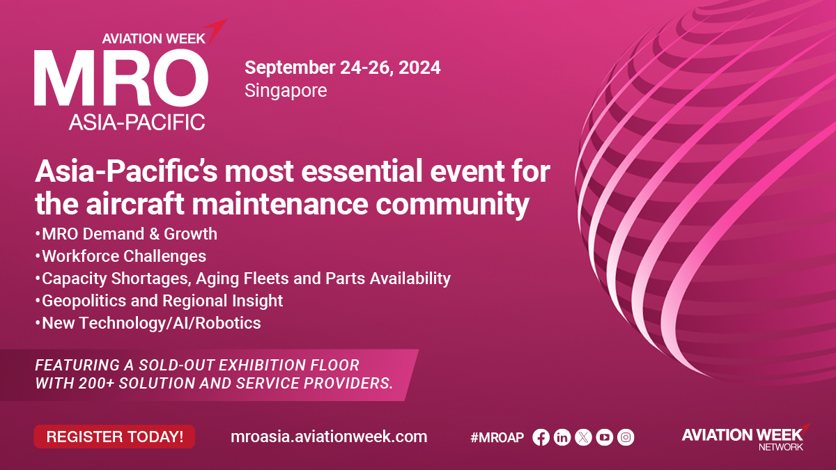 Registration is open for MRO Asia-Pacific 2024! #MROAP is your opportunity to come together with the aviation MRO industry, locally & globally, to discuss the latest issues and concerns of operators, #OEMs, #MROs & their service providers & suppliers. utm.io/ugRM7