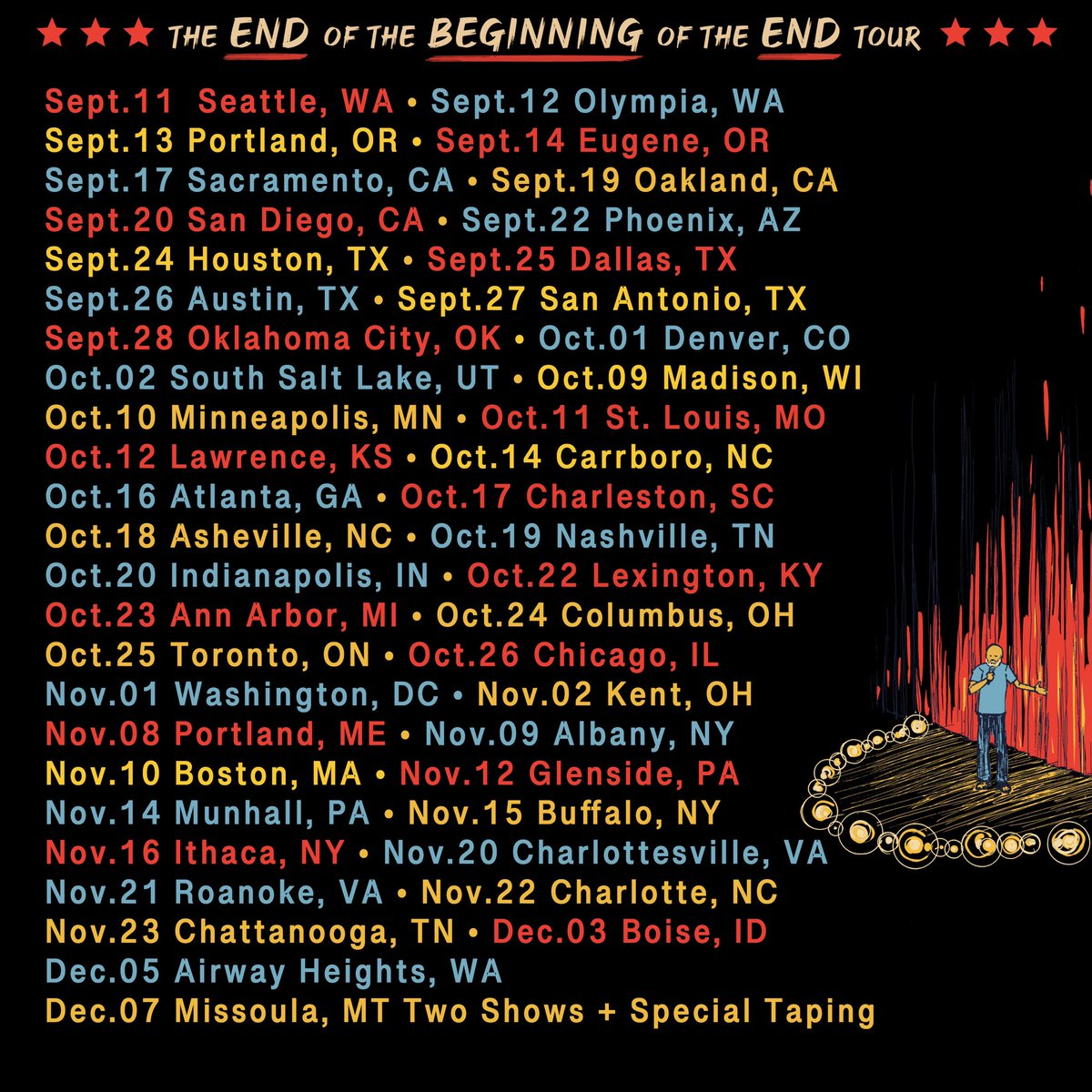 New tour! New Material! “The End of the Beginning of the End” is on sale this Friday, pre-sale begins tomorrow. Link to sign up for pre-sale: officialdavidcross.com/pages/appearan…