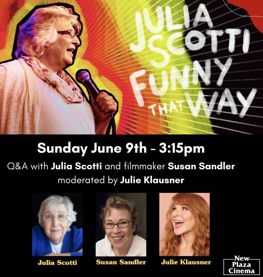 COMING SOON! <a href="/NewPlazaCinema/">New Plaza Cinema</a> SCREENING  + Q&amp;A featuring filmmaker <a href="/sandlernew/">Susan Sandler</a> and comedian Julia Scotti moderated by <a href="/julieklausner/">Julie Klausner</a> TIX ticketing.useast.veezi.com/purchase/1312?…