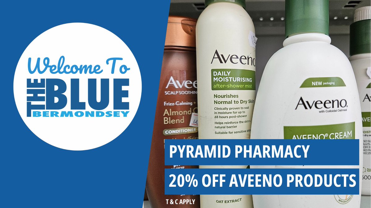 This week's offer at Pyramid Pharmacy in The Blue. Get 20% off Aveenoo products including adults and baby range. Ask a member of the staff for more information New weekly offers. Pop in to 193-221 Southwark Park Rd., London SE16 3TS