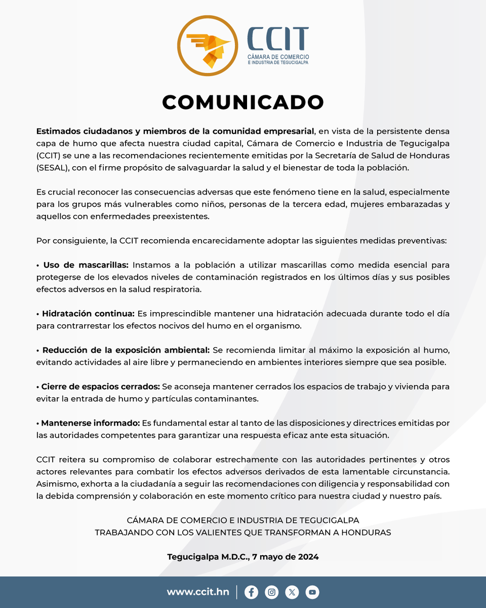 ⚠️ IMPORTANTE ⚠️
Cámara de Comercio e Industria de Tegucigalpa a la población en general: