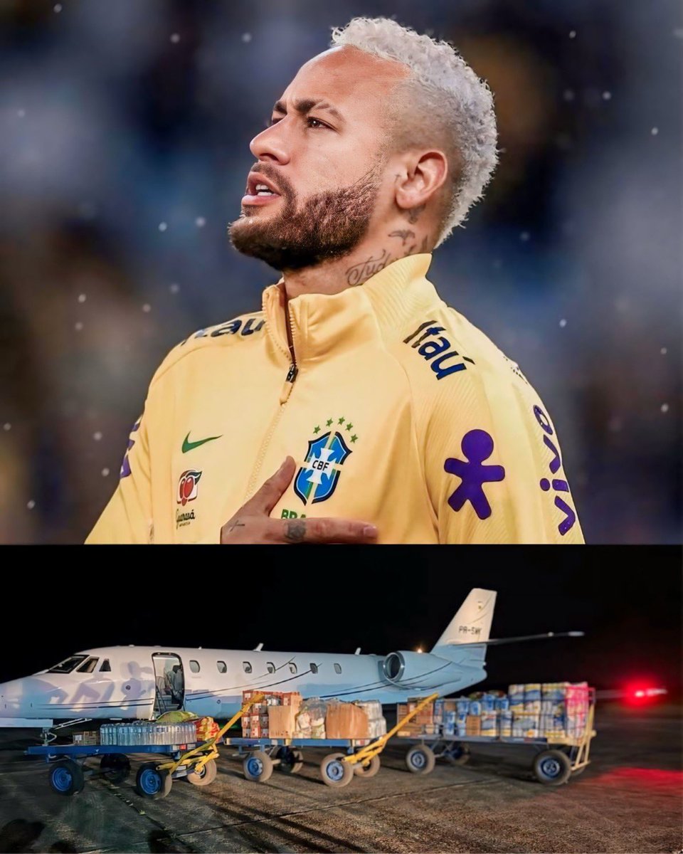 ⚠️🇧🇷 Neymar envió hoy 2 TONELADAS de alimentos y suministros para ayudar a la gente ante las INUNDACIONES que están afectando gravemente a Rio Grande do Sul.

Además puso su helicóptero personal a disposición y compartió todo por redes sociales incentivando a que más personas se