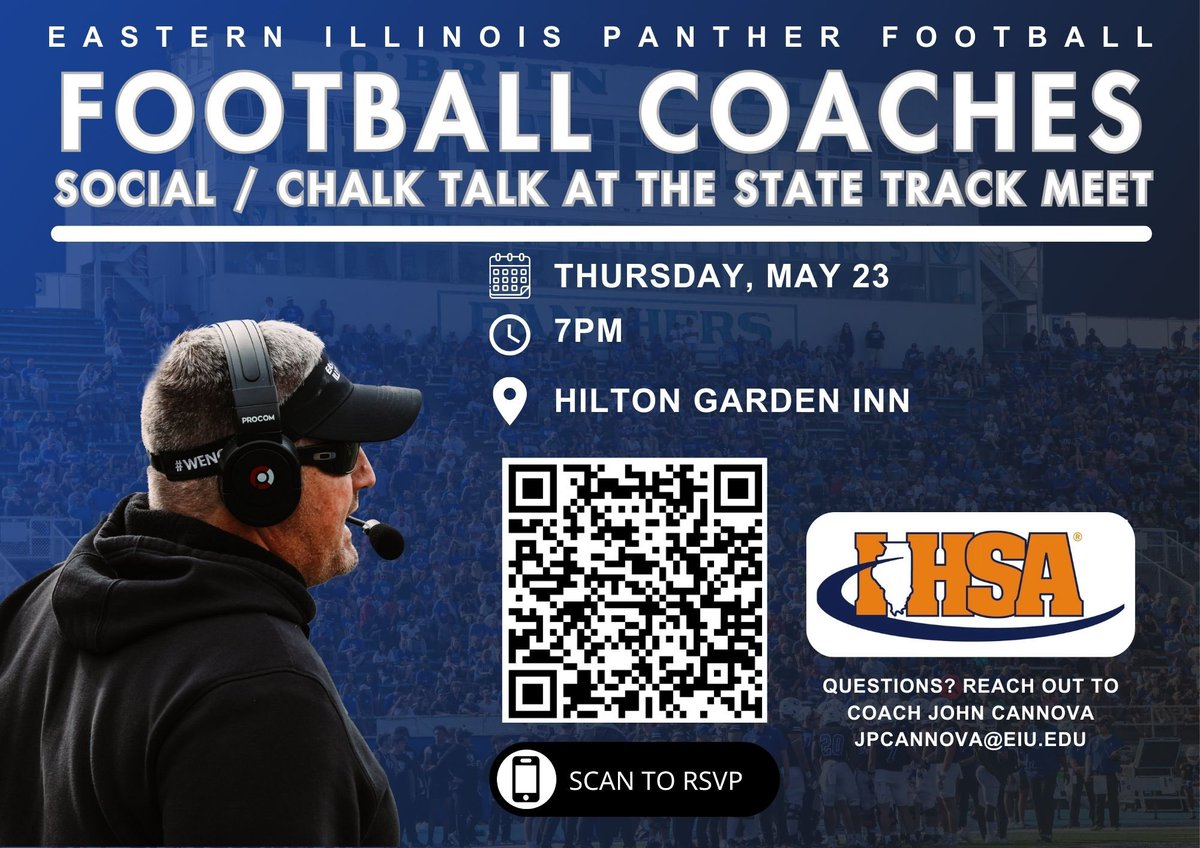 Calling all Illinois high school football coaches! Join us for a Chalk Talk and Coaches social at the State Track Meet! #WeNotMe | #BleedBlue