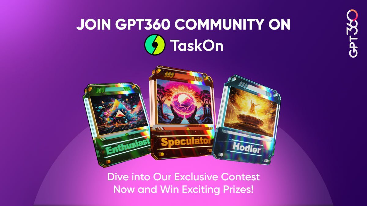 GPT360 is happy to announce that we've created interesting tasks on our respected partner platform, @taskonxyz 🚀Come quickly and participate in the battle for unique NFT prizes from our '𝐆𝐏𝐓𝟑𝟔𝟎 𝐌𝐞𝐦𝐛𝐞𝐫𝐬𝐡𝐢𝐩 𝐏𝐚𝐬𝐬' collection!⚡️

✔️ 𝐉𝐎𝐈𝐍 𝐍𝐎𝐖 -…