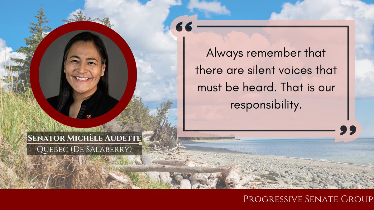 Last week in #SenCA, Senator @michele_audette spoke at third reading of Bill S-16, the Haida Nation Recognition Act, about due diligence and the responsibility of listening. Read/watch her speech here: theprogressives.ca/in-the-senate/…