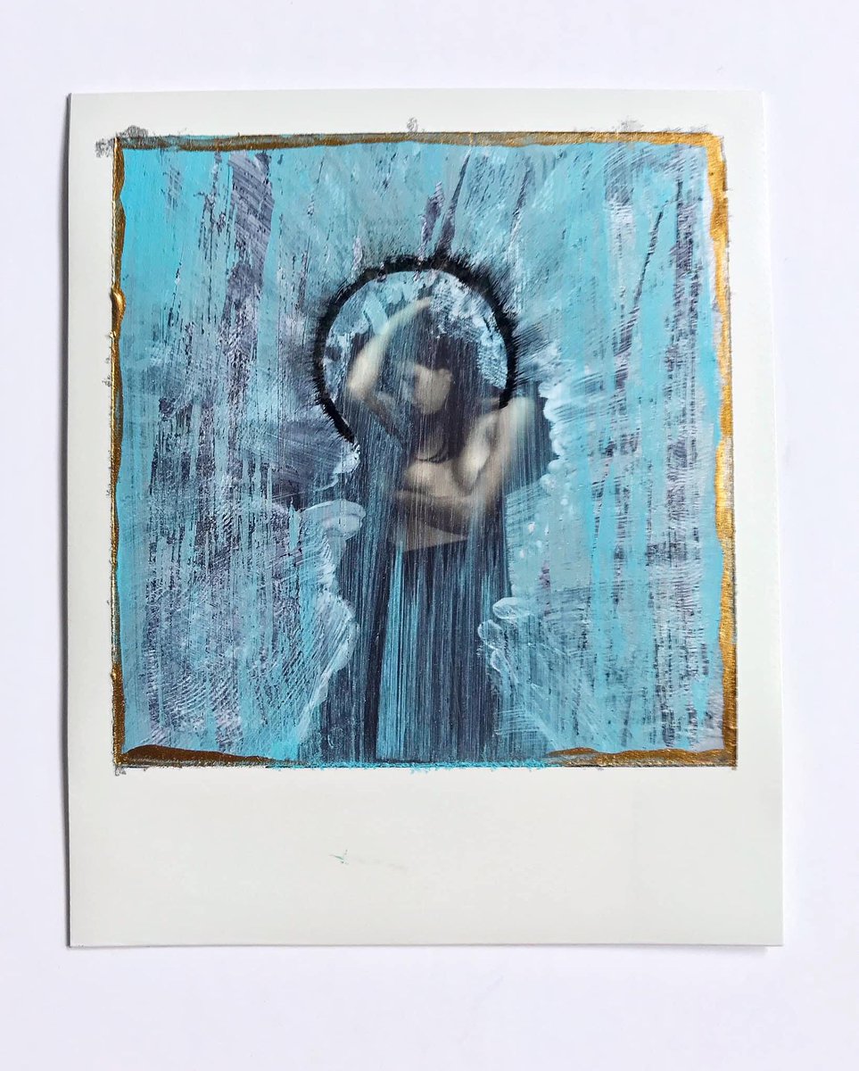 From the Iconographs series. 
Polaroid SX70, acrylic, ink, gold leaf paint. 
Model: Drewe Salahor