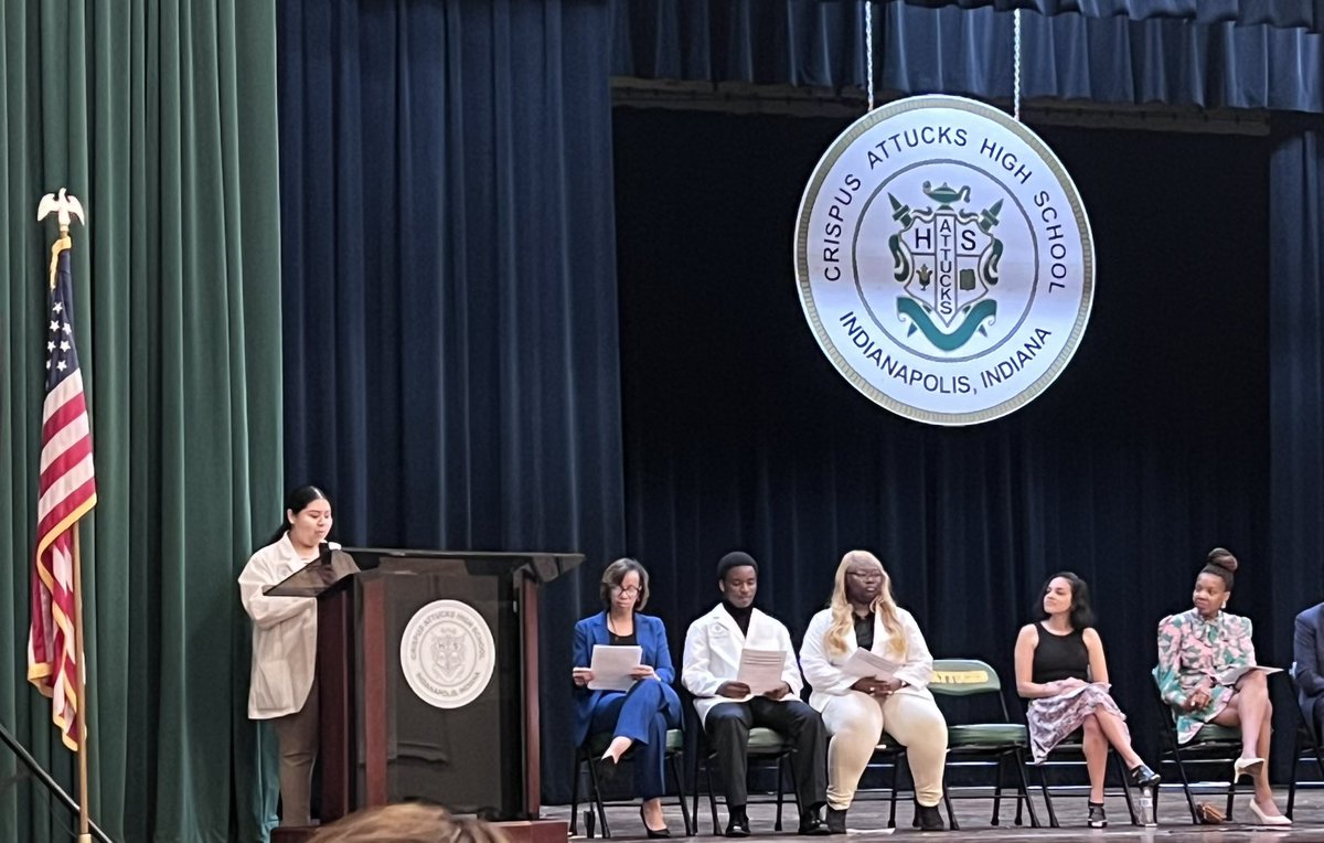 dorod1's tweet photo. IPS Crispus Attucks High School students celebrate at the IU Health High School Fellowship Announcement Ceremony.  Thanks to our partners at IU Health and the leadership and support from Attucks staff!  Oh the places you will go! @AleesiaLJohnson @CAttucksIPS,@IUHealthFdn https://t.co/MnIQldRoCN