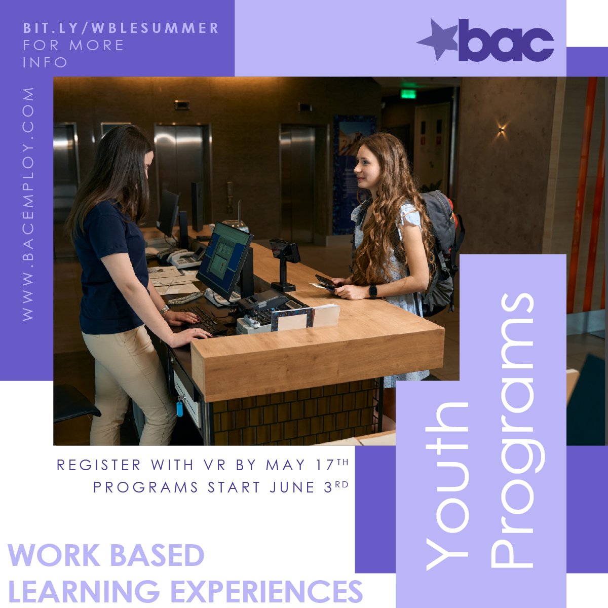 🌟 Discover your potential at BAC this summer! Gain experience as a Receptionist, Facilities or Teaching Assistant, and more. 🎓 📅 June 3-27 & July 8-Aug 1 📍 Rockledge, FL ⏰ 9:00 AM - 2:30 PM Join us! More info: bit.ly/WBLESummer #FutureReady
