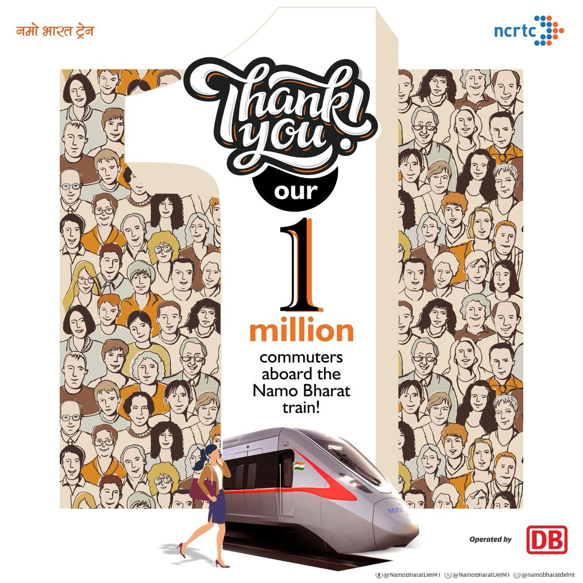We are proud to share that we have reached the milestone of serving 1 million commuters on #NamoBharat trains! We remain dedicated to bring People & Places closer through fast, safe & comfortable journeys. Thank you for choosing Namo Bharat as your transit partner! #GatiShakti