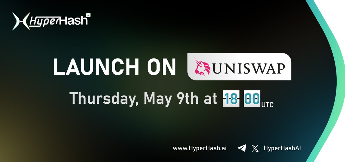 HyperHash AI (@hyperhashai) on Twitter photo #HyperHashAI launches on <a href="/Uniswap/">Uniswap Labs 🦄</a> this Thursday, May 9th at 18:00 UTC!
Official Contract: 0x34b64fD41675520bF5098BbCc37C679cA55Fb5df
Stay tuned!
#Crypto #ERC20 #uniswap #blockchain #ETH #HyperHashAI launches on <a href="/Uniswap/">Uniswap Labs 🦄</a> this Thursday, May 9th at 18:00 UTC!
Official Contract: 0x34b64fD41675520bF5098BbCc37C679cA55Fb5df
Stay tuned!
#Crypto #ERC20 #uniswap #blockchain #ETH