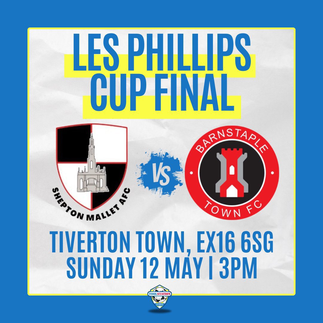 We are delighted to be hosting the @TSWesternLeague Les Philips Cup Final this SUNDAY 🏆 🤝 @Mallet_AFC v @Official_BTFC 📅 12 May ⌚️ 3pm 📍 @tivertontownfc - EX16 6SG 🍻Bar open from 12:00 💴 💳 Card and Cash accepted throughout the club 🎫 Tiverton Town Season Ticket