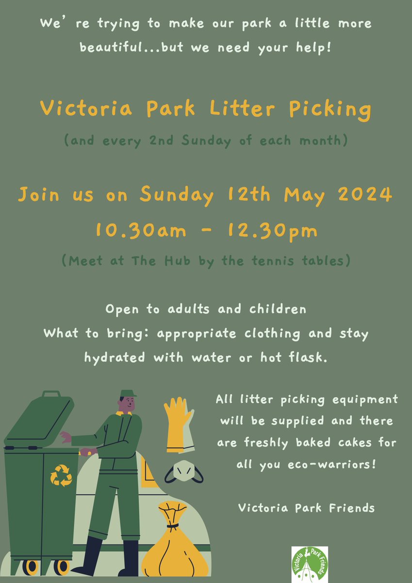 We have wonderful volunteers doing the first of a new series of litter picks on Sunday and there are cakes afterwards apparently