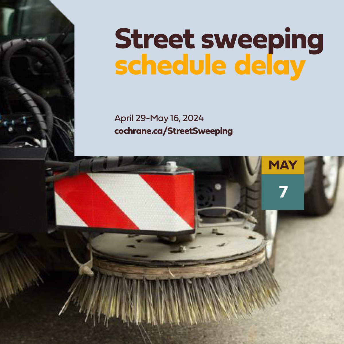 Due to weather, street sweeping originally planned for May 7 will be postponed to a later date.

Stay tuned for the rescheduled dates for Gleneagles West
Glen Vista to Gleneagles Drive. We apologize for any inconvenience this may cause. Thank you for your understanding.
