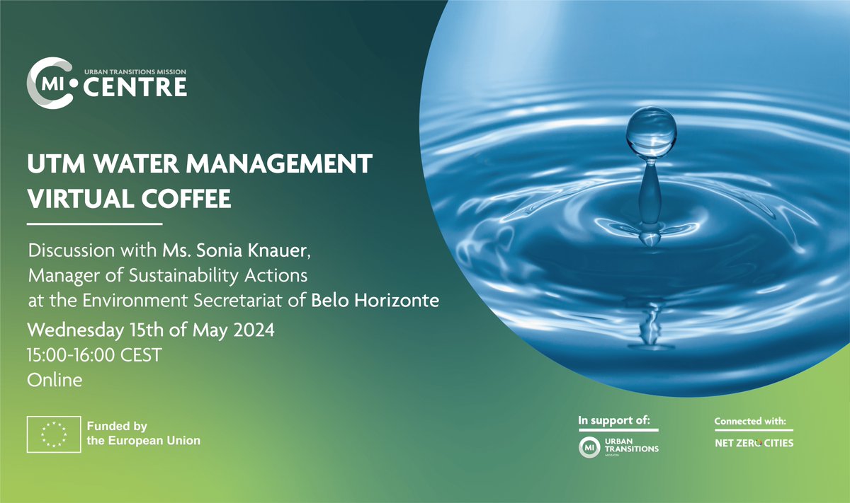 🌊 Exciting news! Our 2nd @UTM_MI Virtual Coffee is here, open to the entire #urbantransitions community. Dive deep into #watermanagement, powered by UTMCenter!
🗓️ Date: 15.05.2024 🕒 Time: 3-4 pm CEST / 10 am Belo Horizonte, Brasil