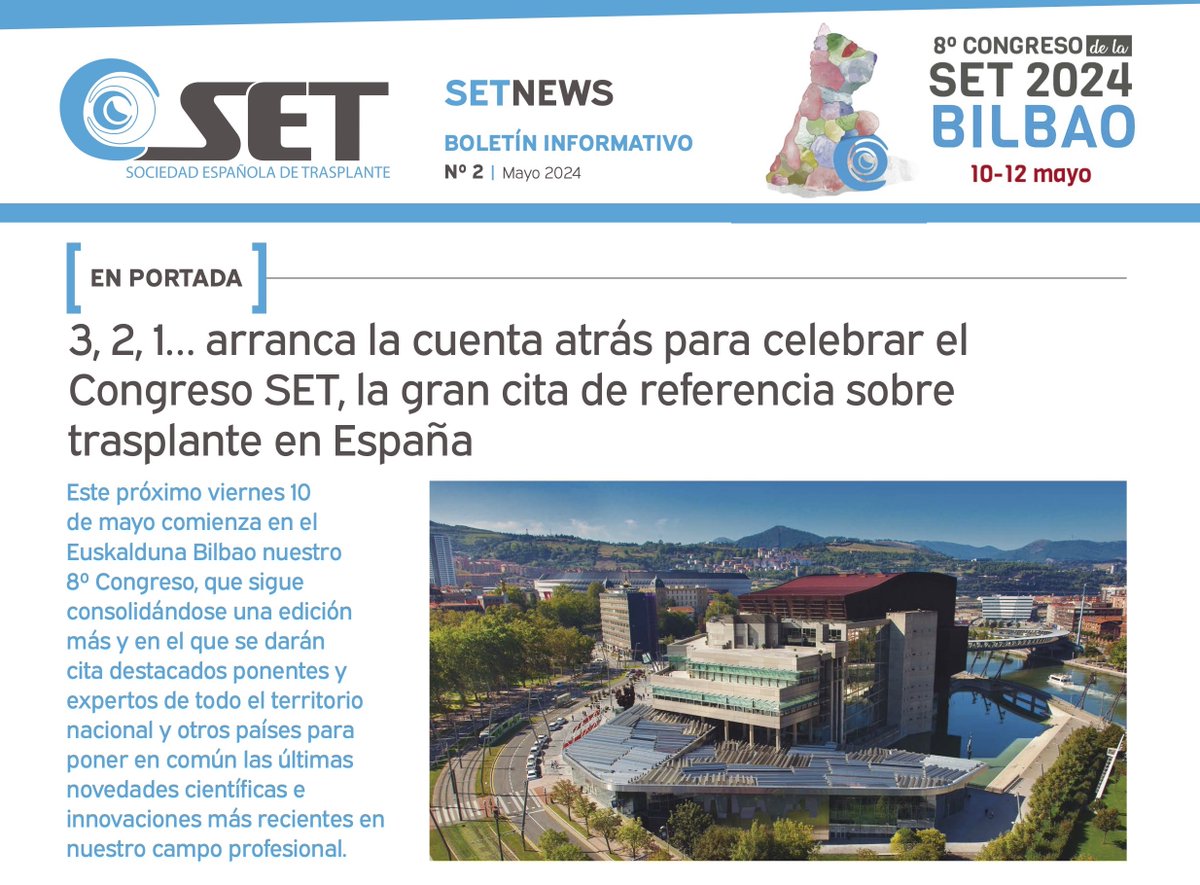 ¡Nuevo #SETnews del 8º Congreso de la #SET2024 que se celebra en Bilbao @Euskalduna_eus del 10 al 12 de mayo 2024¡ 💥Incluye entrevista a la Dra. Sofía Zárraga, Presidenta del Comité Local @OSIEECruces y a @BDGuezGil, Directora General de @ONT_esp congresoset.com/2024/wp-conten…