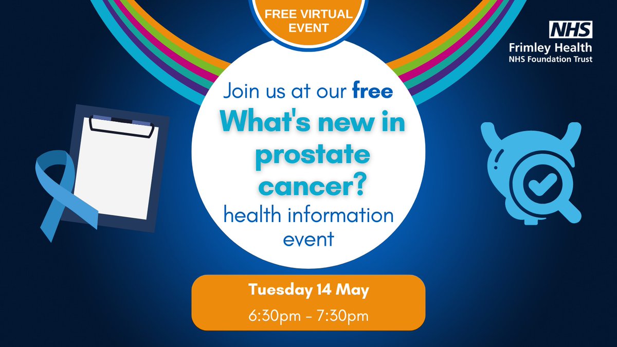 📌 Join Frimley Health for online health event with Mr Simon Bott - consultant urologist for #FrimleyHealth to review what's new in #prostatecancer 
📌 Tuesday 14 May 6:30pm 
Sign up here: fhft.nhs.uk