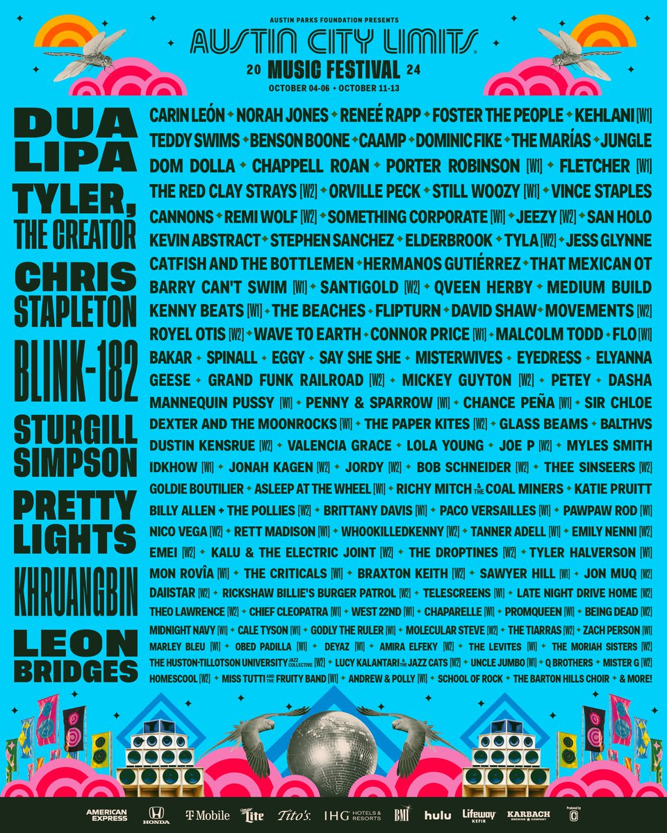 NEW // @aclfestival has announced its stacked line-up for this October, feat @DUALIPA @tylerthecreator @ChrisStapleton @blink182 and LOADS MORE! Get weekend tickets at 12pm CT today 🎟️tinyurl.com/yr2juzf2