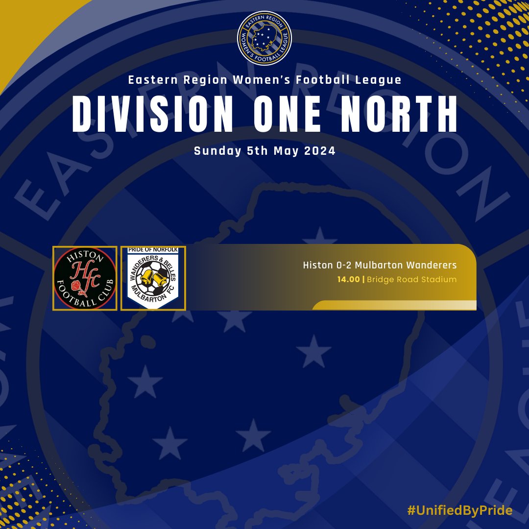 𝐑𝐄𝐒𝐔𝐋𝐓𝐒 | Division One North Just the 1 fixture in the North as Mulbarton Wanderers returned back to Norfolk with all 3 points following victory over Histon. #UnifiedByPride