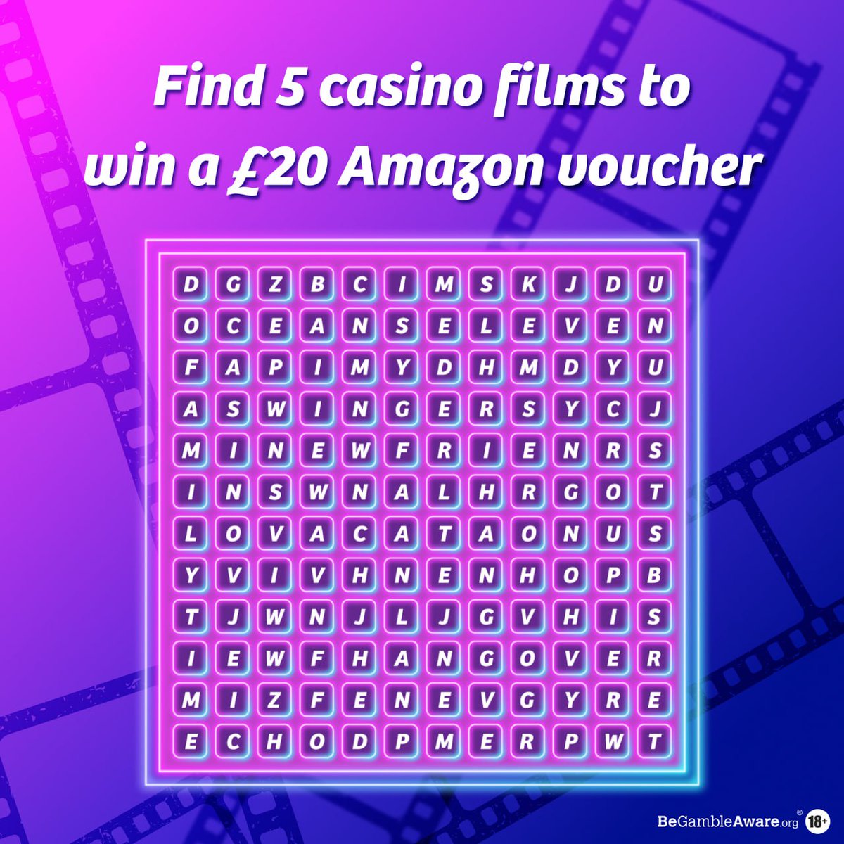 Attention all movie buffs! 🎬 Spot 5 casino films in our word search for the chance to win a £20 Amazon voucher! Need some hints? Check our recent blog for clues: bit.ly/4aLh8Bp _________ Three randomly selected winners will be announced on 14th May to win a £20 Amazon…