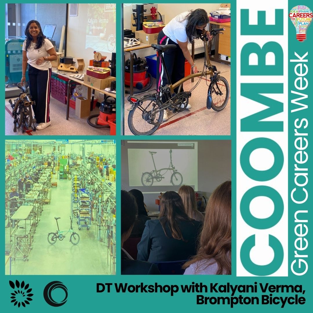 'Working with green bikes makes me feel good about what I do.' Big thanks to Kalyani Verma who visited from @BromptonBicycle  to tell students about her career as a Quality Engineer for a #GreenCareersWeek workshop. Green careers subject lessons continue in school all week!