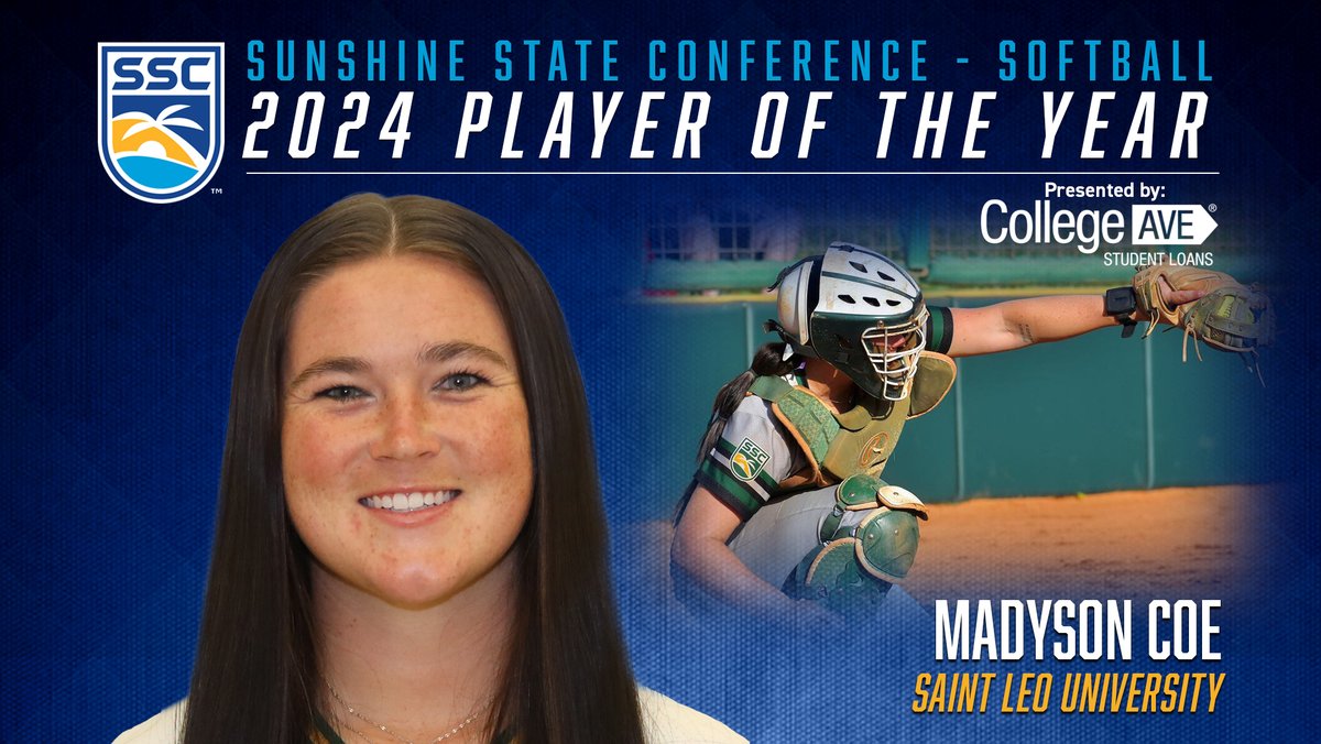 Madyson Coe from Saint Leo is selected 𝗣𝗹𝗮𝘆𝗲𝗿 𝗼𝗳 𝘁𝗵𝗲 𝗬𝗲𝗮𝗿! The catcher led the league in OPS (1.081) and batting average (.405). Coe becomes the sixth Lion to win Player of the Year honors.

Full story: bit.ly/3ws2zUT  🌴☀️🌊🥎