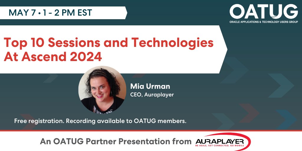 TODAY at 1PM EST!

Join us to learn how you can make the most of this year's Ascend conference.

For more details and to register: rb.gy/n7f2sy
 
#ascend2024 @OATUG1 #oracle #oracleEBS @AuraPlayer