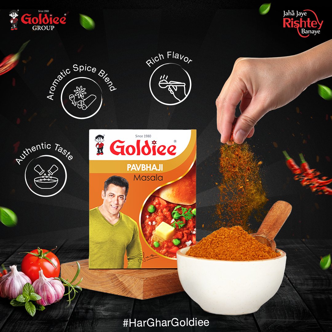 Our blend is bursting with flavor, making every moment a fiest. 
Shop now at 
bit.ly/GoldieeOnlineS…

#PavBhaji #GoldieeMasale #GoldieeGroup #GolideeSpices #IndianSpices #HarGharGoldiee #JahaJayeRishteyBanaye