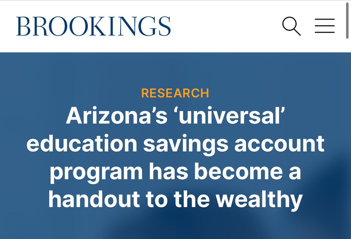 New research out of @BrookingsInst Arizona vouchers are overwhelmingly going to wealthier families. The graphs in here are devastating. brookings.edu/articles/arizo…