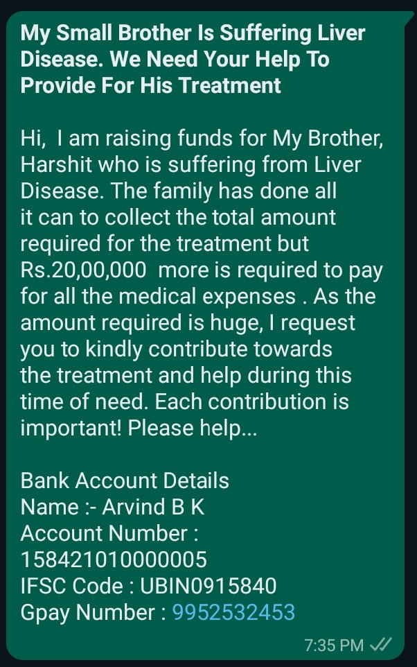 Please Take 2Min and ready it 🙏🏽. Thankyou All 🙏🏽 @Siva_Kartikeyan @offl_Lawrence @gvprakash @iam_SJSuryah Bank Account Details Name :- Arvind B K Account Number : 158421010000005 IFSC Code : UBIN0915840 Gpay Number : 9952532453