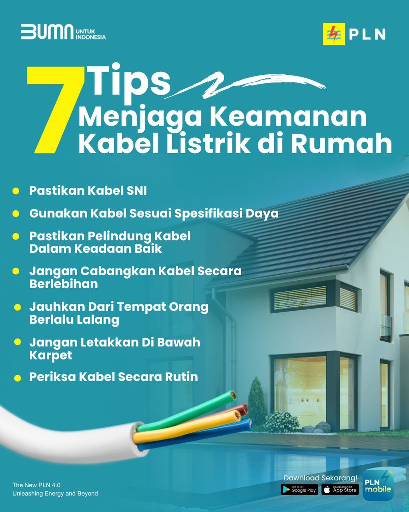 Rizkypyk's tweet photo. 7 tips penting untuk memastikan kabel listrik di rumah tetap aman dan berfungsi dengan baik
#tipslistrik
#PLNuntukIndonesia https://t.co/S7zRjucXn4