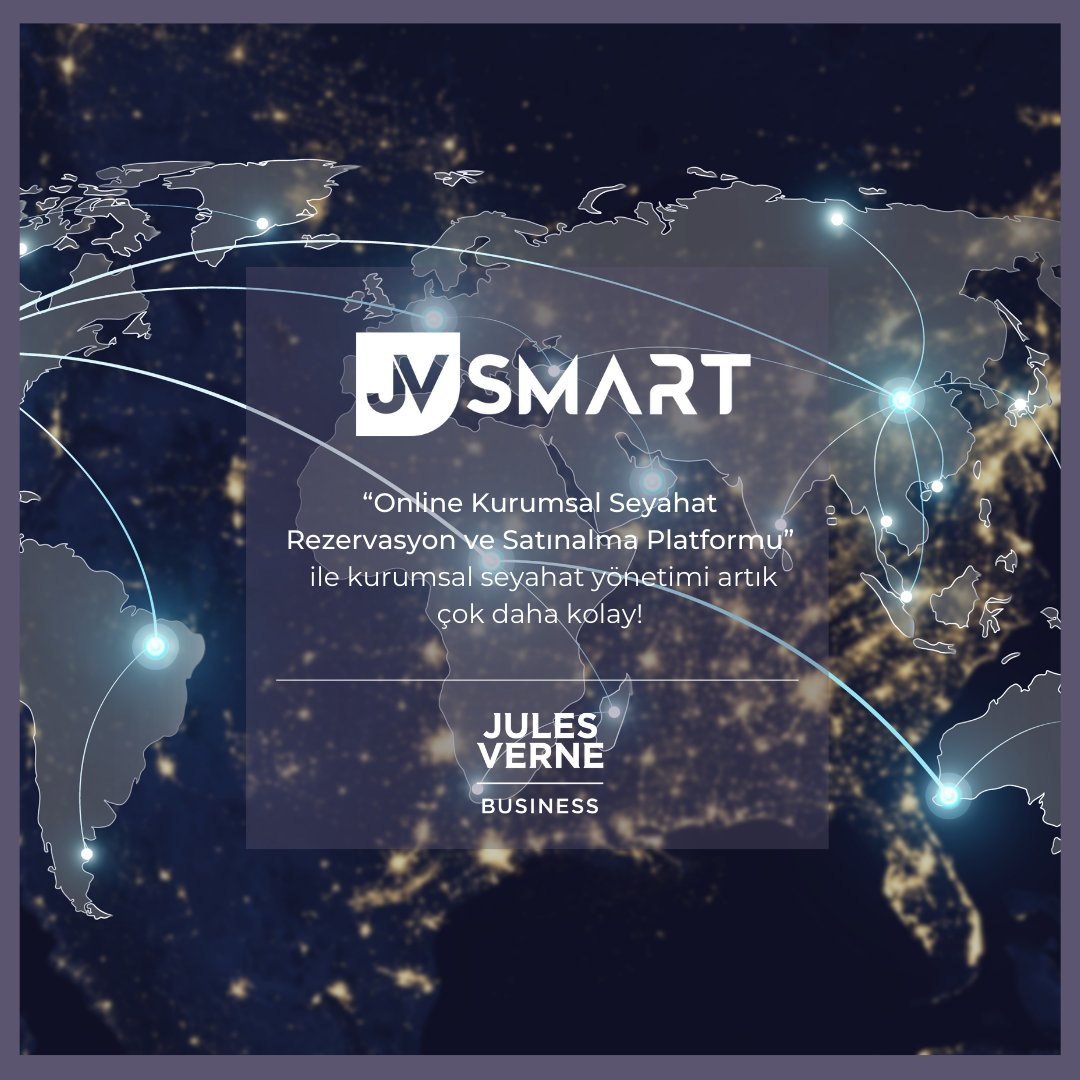 JVSMART ile kurumsal seyahatlerinizi kolayca planlayın ve tasarruf edin! 
JVSMART'ı hemen deneyin ve farkı yaşayın!
⁠l8r.it/2ucN
⁠
Sorularınız ve demo talepleriniz için 👇🏻⁠
jvsmart@julesverne.com.tr⁠