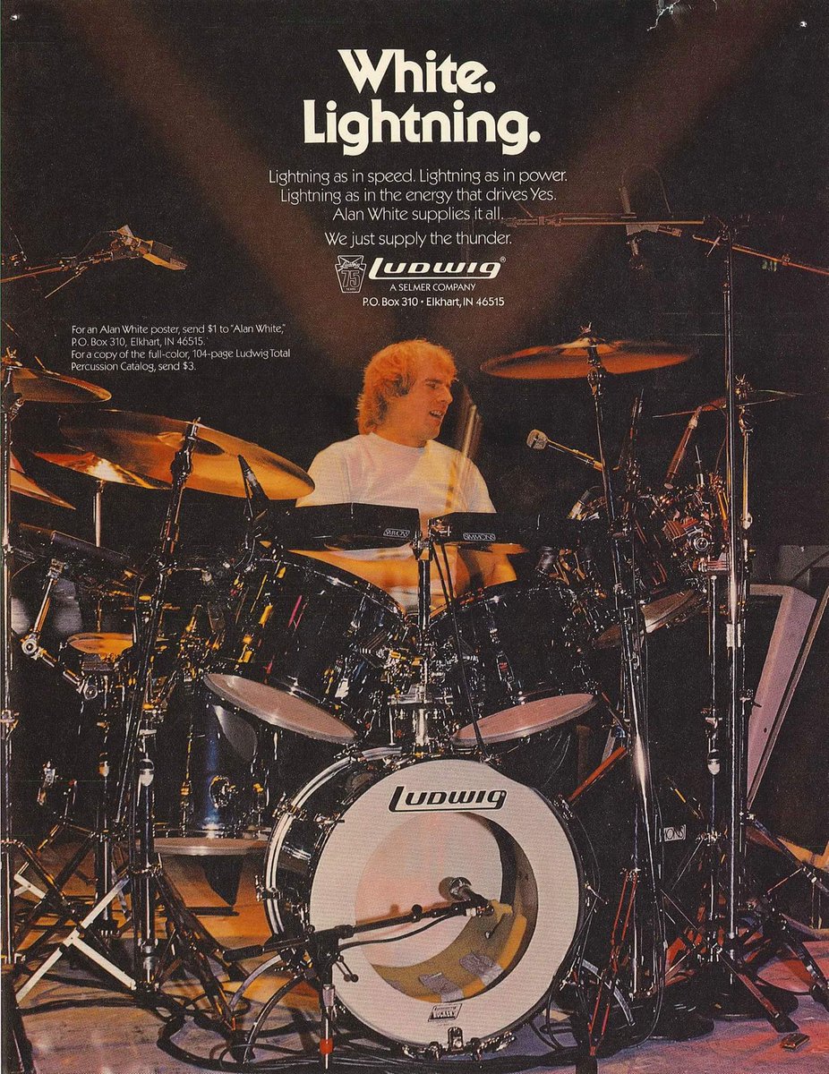 #TBT to the mid 80's with this #LudwigDrums Ad featuring Ludwig Artist ALAN WHITE. On April 7th, 2017, YES was inducted into the R&Roll HoF.