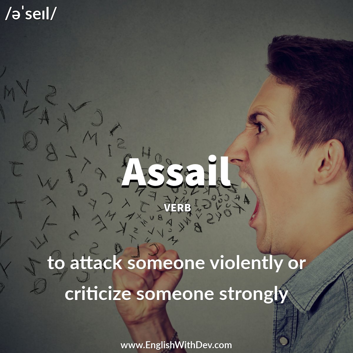 'He was assailed with insults and abuse as he left the court.'
#Assail