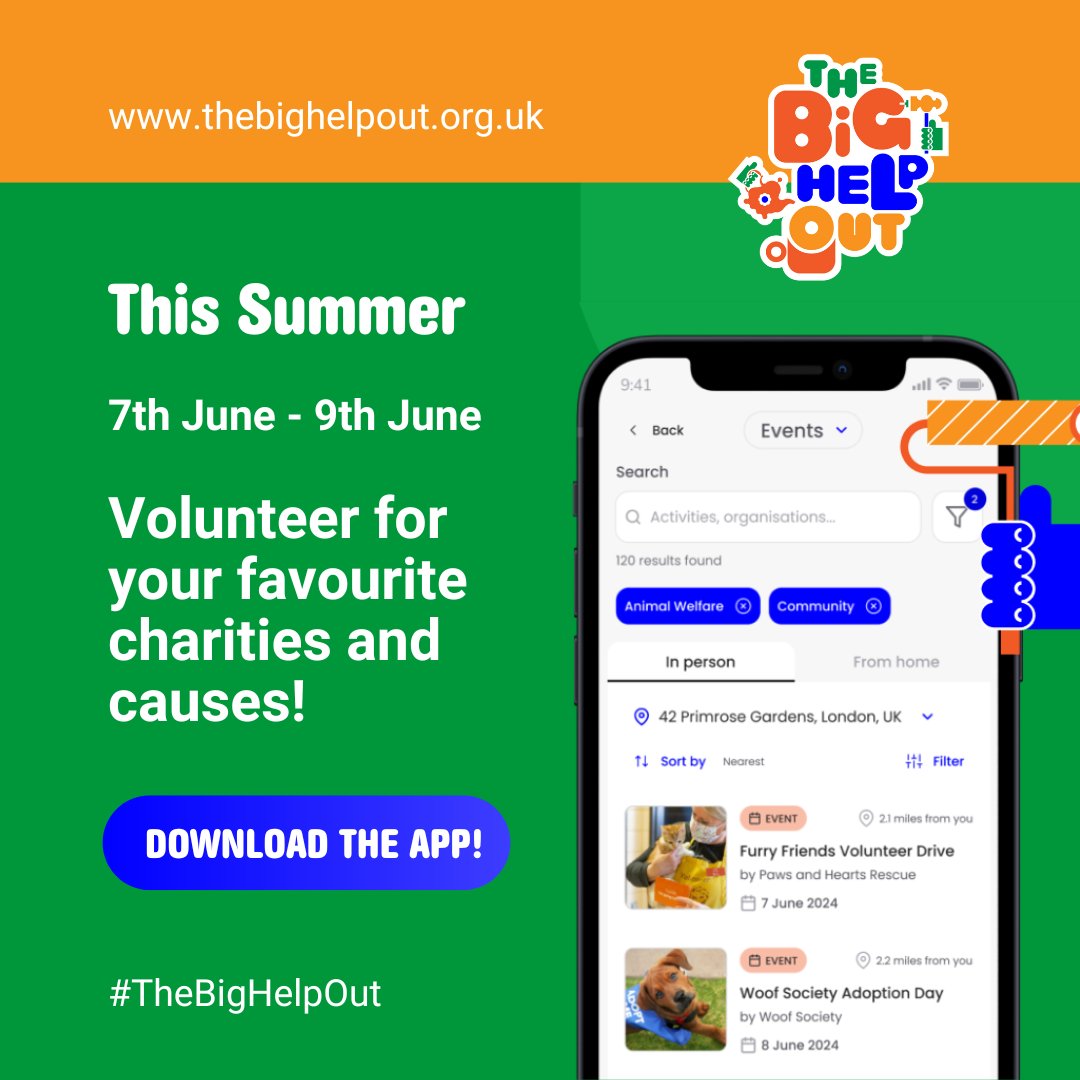 This summer, why not #LendAHand for a cause you're passionate about?

Recently launched, #TheBigHelpOut app makes it easy to help your community through volunteering.  ✋💚

Find various volunteering opportunities in your locality and get involved: bit.ly/BHOApp-X
