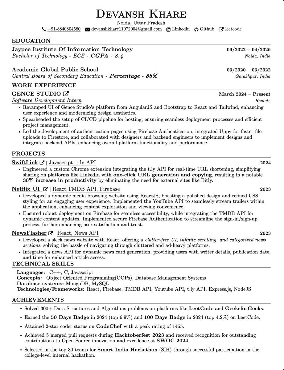 Kharedevansh242's tweet image. Can&apos;t wait to contribute and learn from your dynamic team! Sending my resume your way. 📄 #FrontEndIntern #ReactJS #Omind